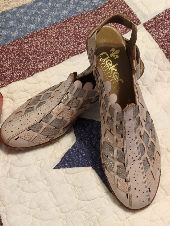 Rieker Shoes - Rieker Women's Blush and Taupe Woven Slingback Clogs